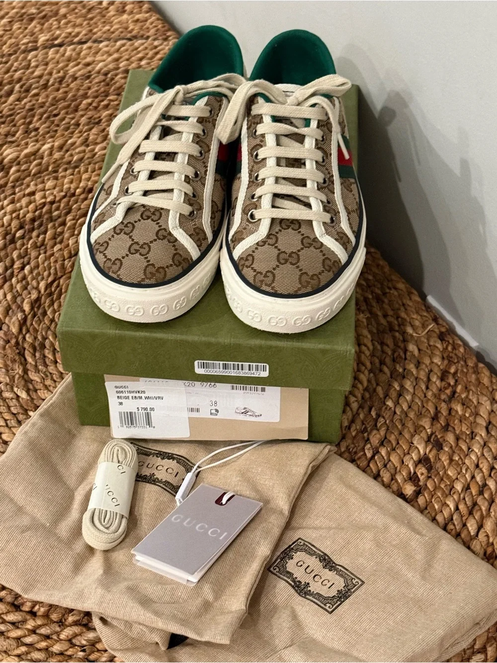 Gucci Women’s GG Canvas 1977 Green-Trim Low Top Sneakers by